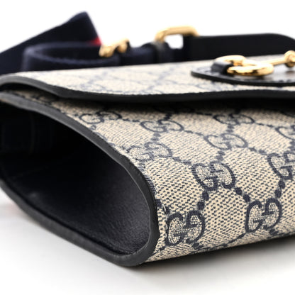 Gucci GG Supreme Monogram Azalea Calfskin Web Mini Horsebit 1955 Chain Shoulder Bag Beige Blue 8 of 9