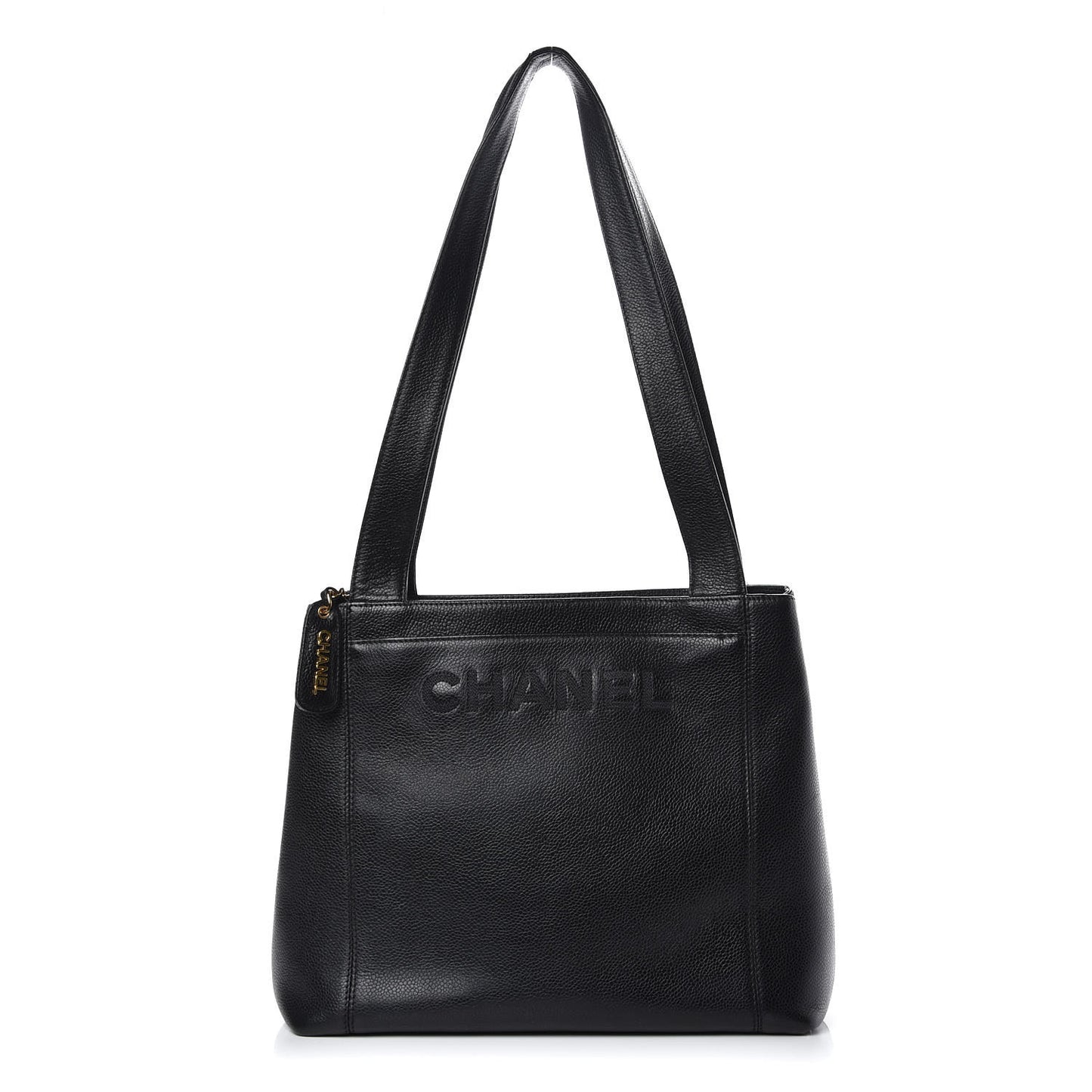 Caviar Embroidered Logo Shoulder Bag Black