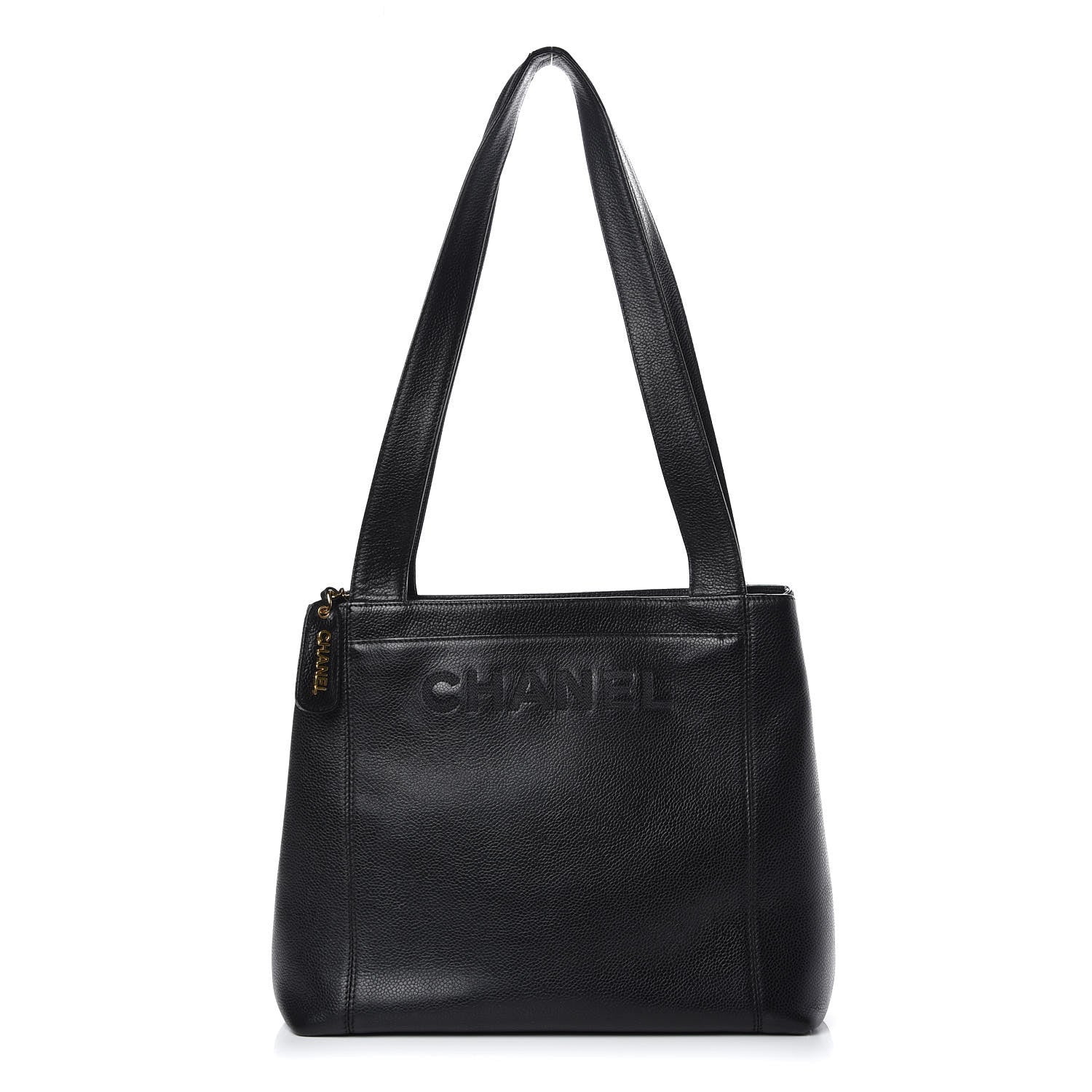 Chanel Caviar Embroidered Logo Shoulder Bag Black 1 of 10
