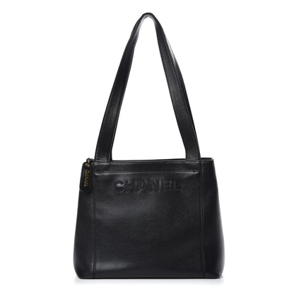 Chanel Caviar Embroidered Logo Shoulder Bag Black 1 of 10