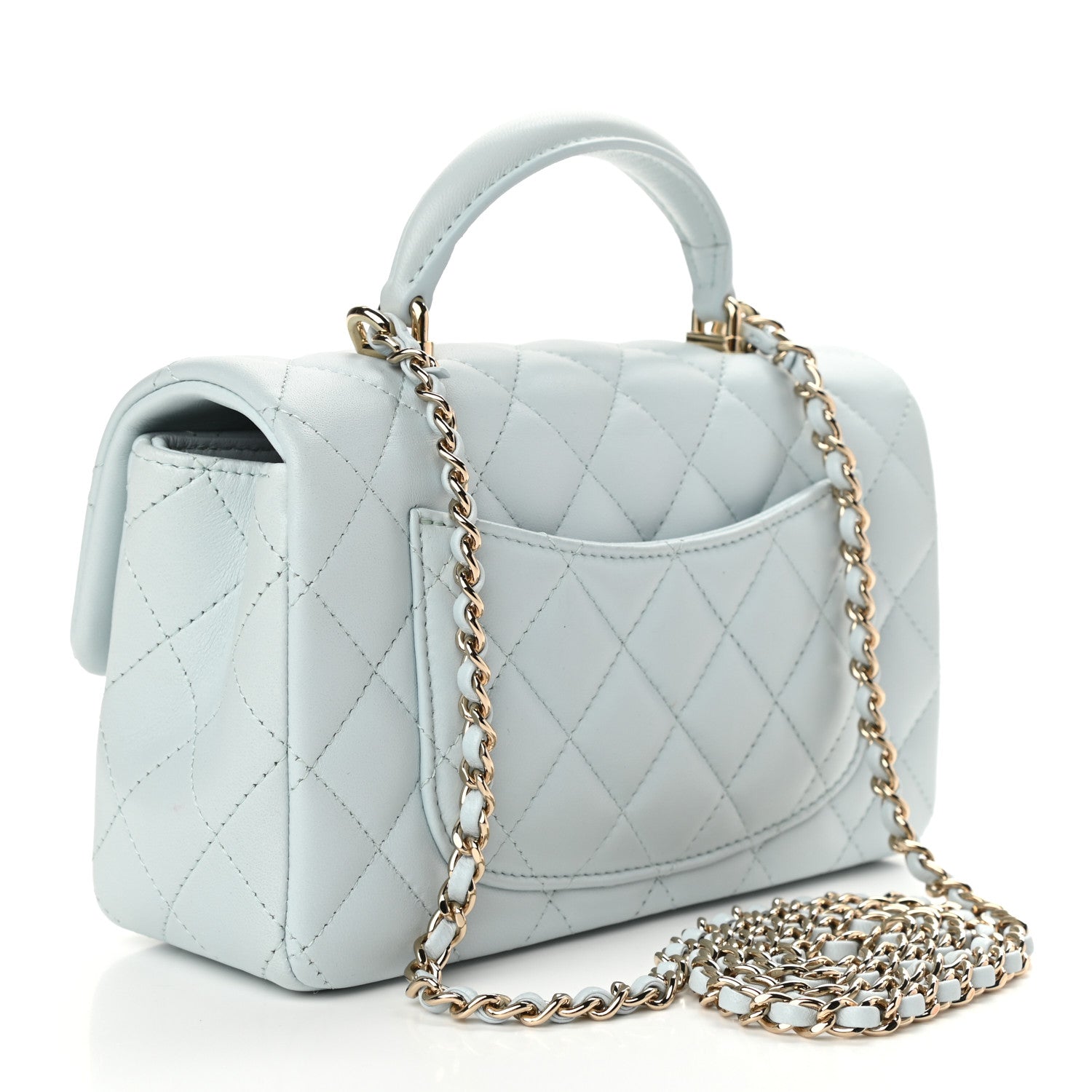 Chanel Lambskin Quilted Mini Top Handle Rectangular Flap Light Blue 3 of 10