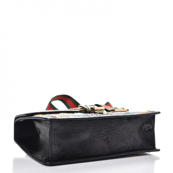 Gucci Calfskin Embroidered Small Sylvie Shoulder Bag Black 7 of 10