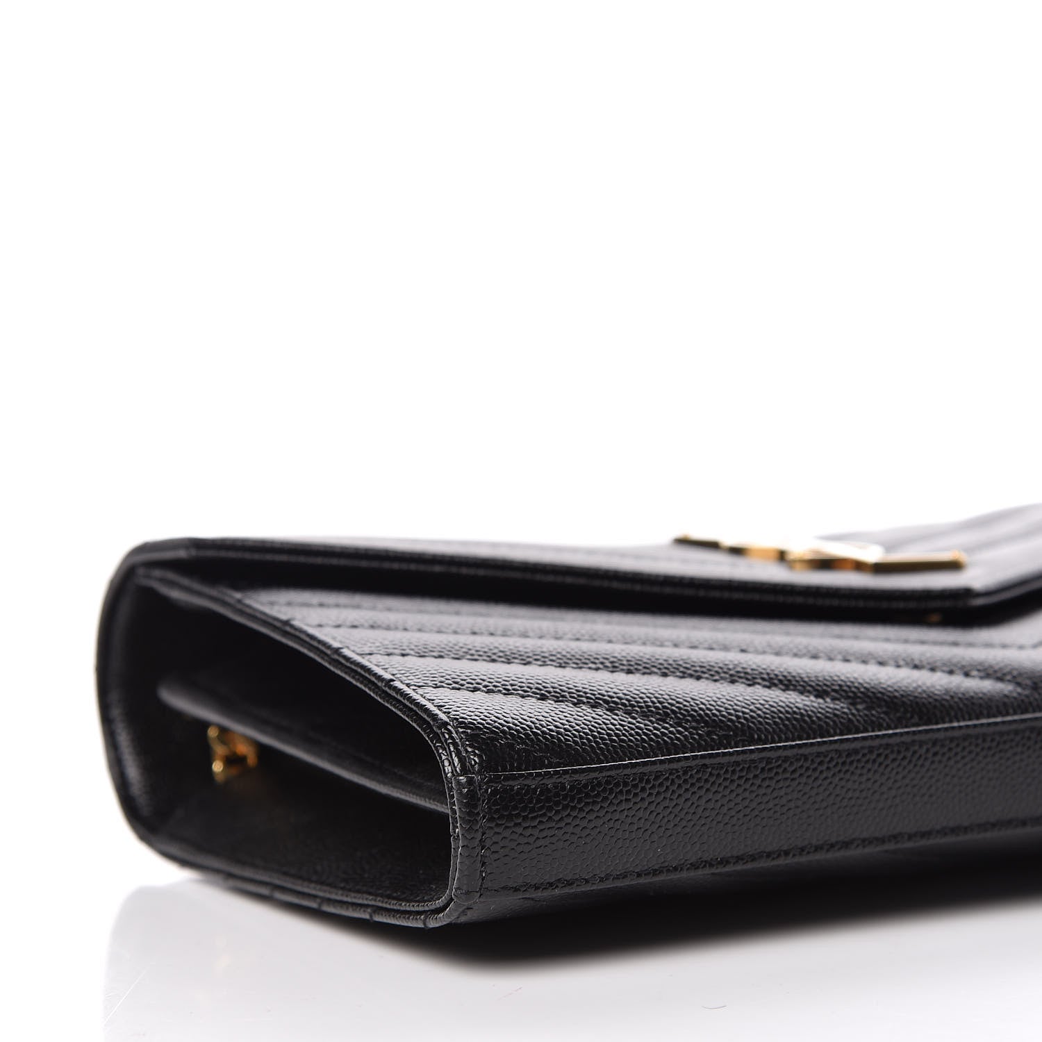 Saint Laurent Grain De Poudre Matelasse Chevron Monogram Chain Wallet Black 5 of 10