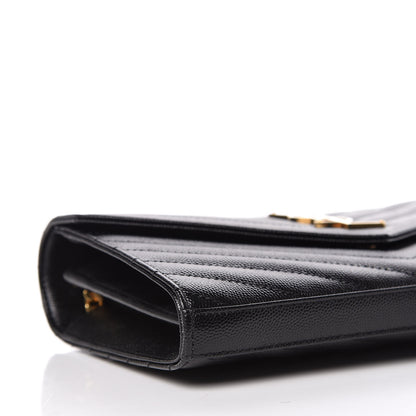 Saint Laurent Grain De Poudre Matelasse Chevron Monogram Chain Wallet Black 5 of 10
