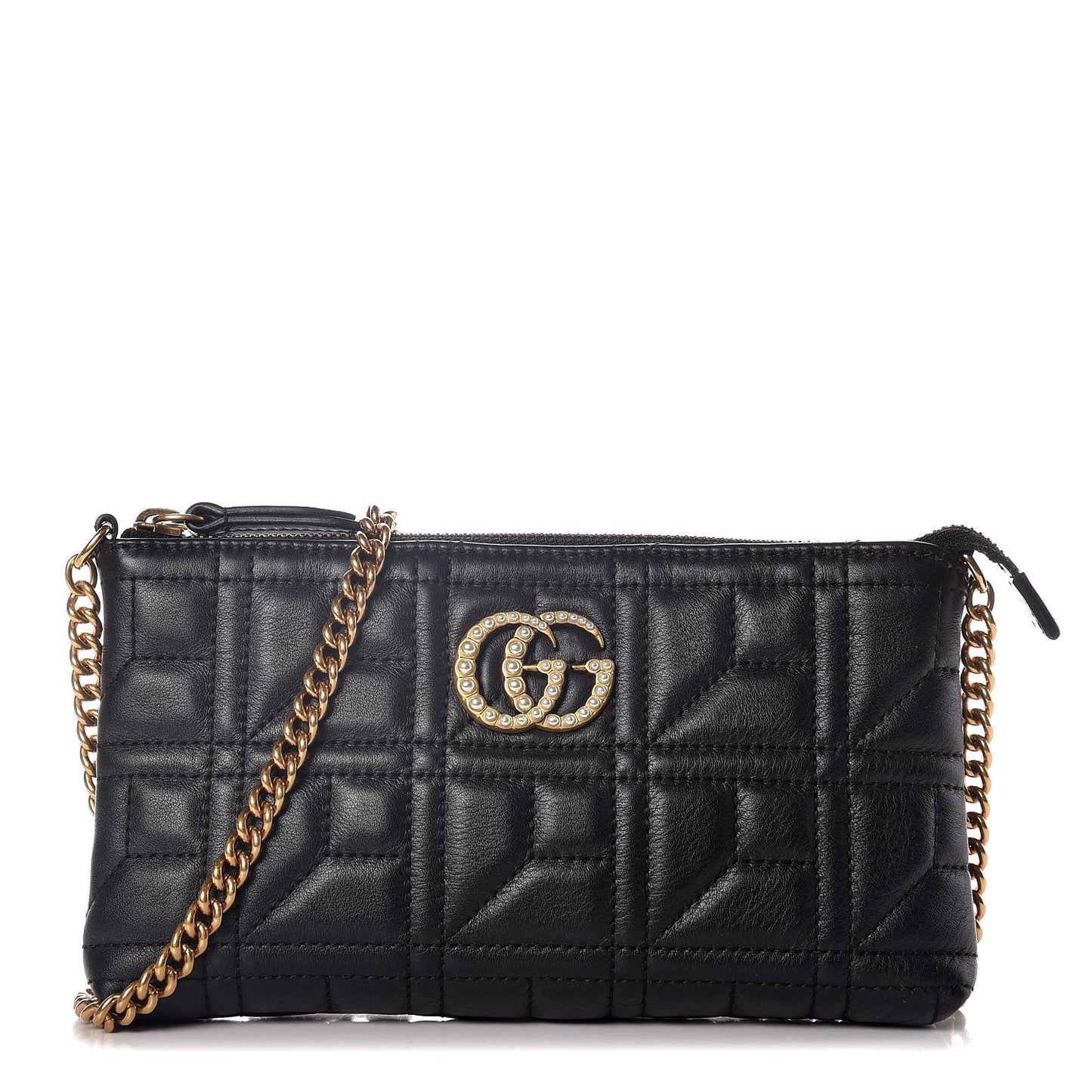 Calfskin Matelasse Mini Pearly GG Marmont Chain Bag Black