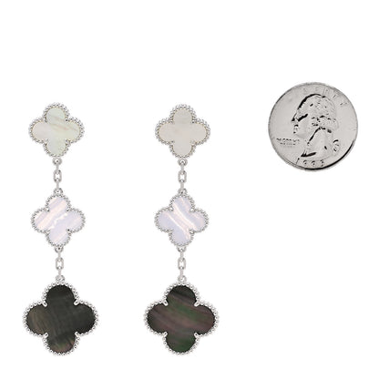 Van Cleef & Arpels 18K White Gold Mother of Pearl Chalcedony 3 Motifs Magic Alhambra Earrings 2 of 5