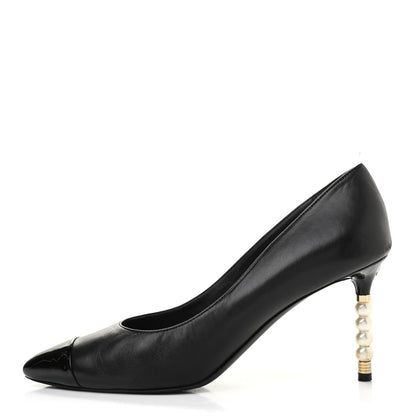 Chanel Patent Lambskin Cap Toe Pearl Pumps 39.5 Black 1 of 14