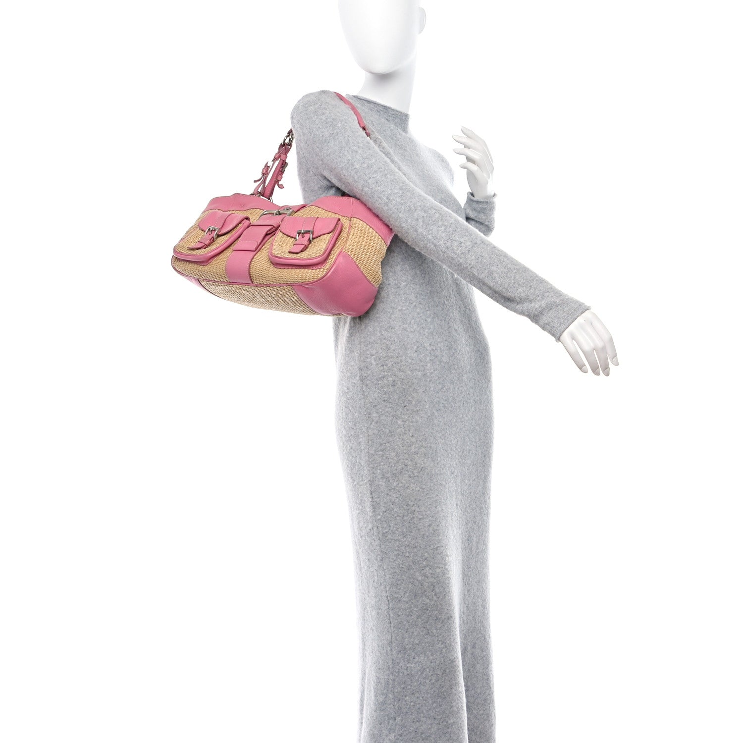 Prada Straw Vitello Daino Shoulder Bag Naturale 3 of 19