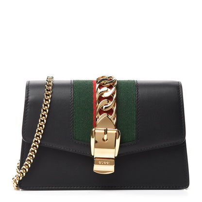 Gucci Calfskin Super Mini Sylvie Chain Shoulder Bag Black 1 of 11