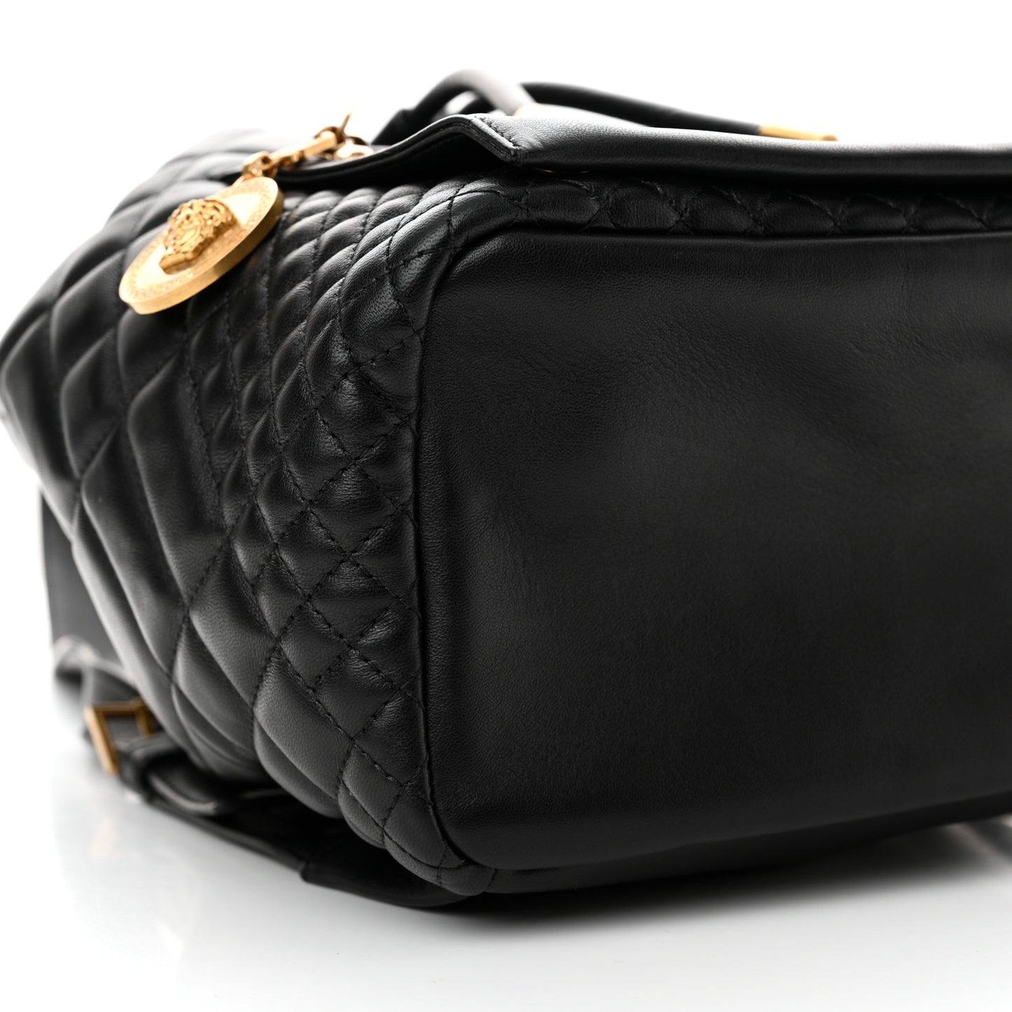 Calfskin Quilted Medusa Tribute Drawstring Backpack Black