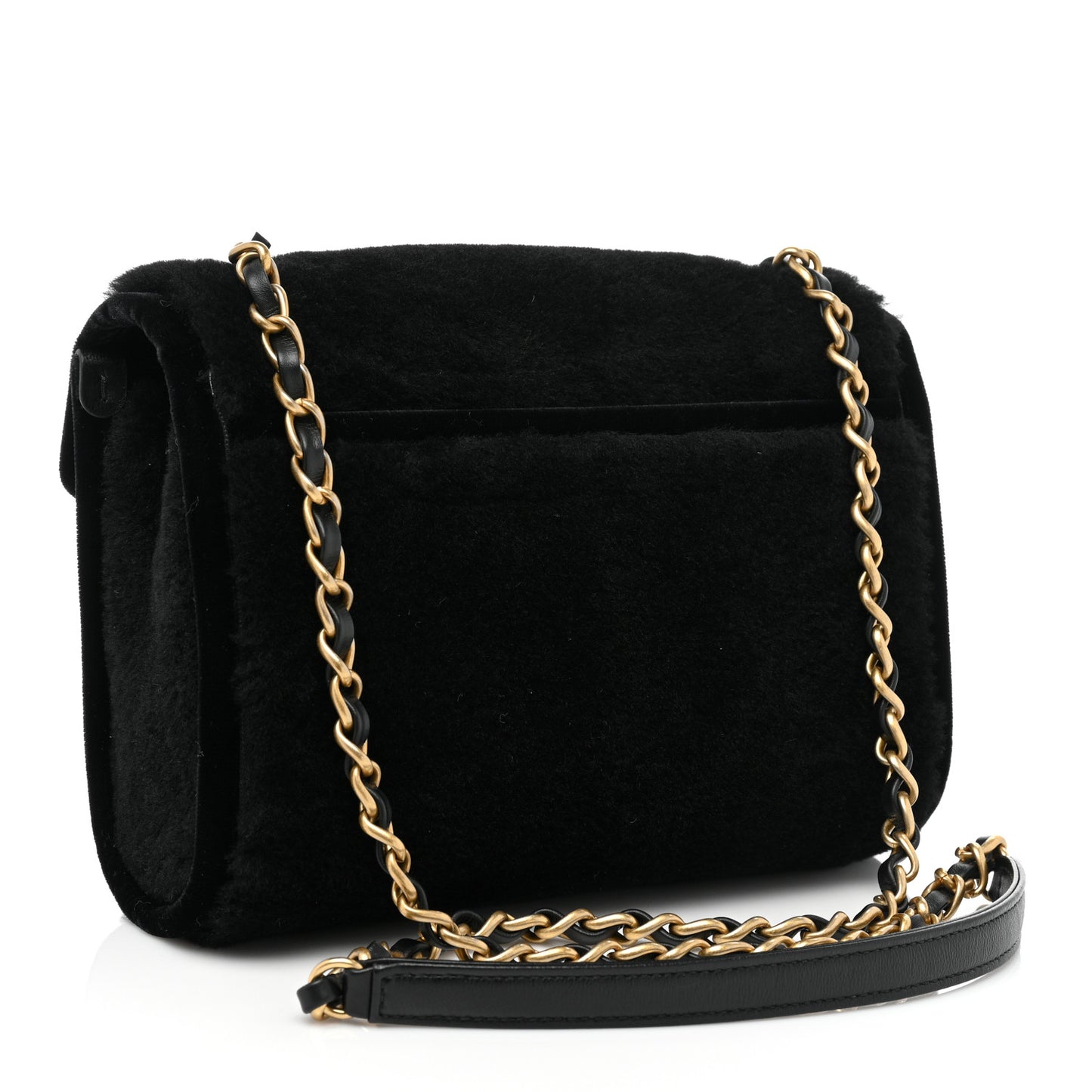 Shearling Checkered Flap Bag Black White