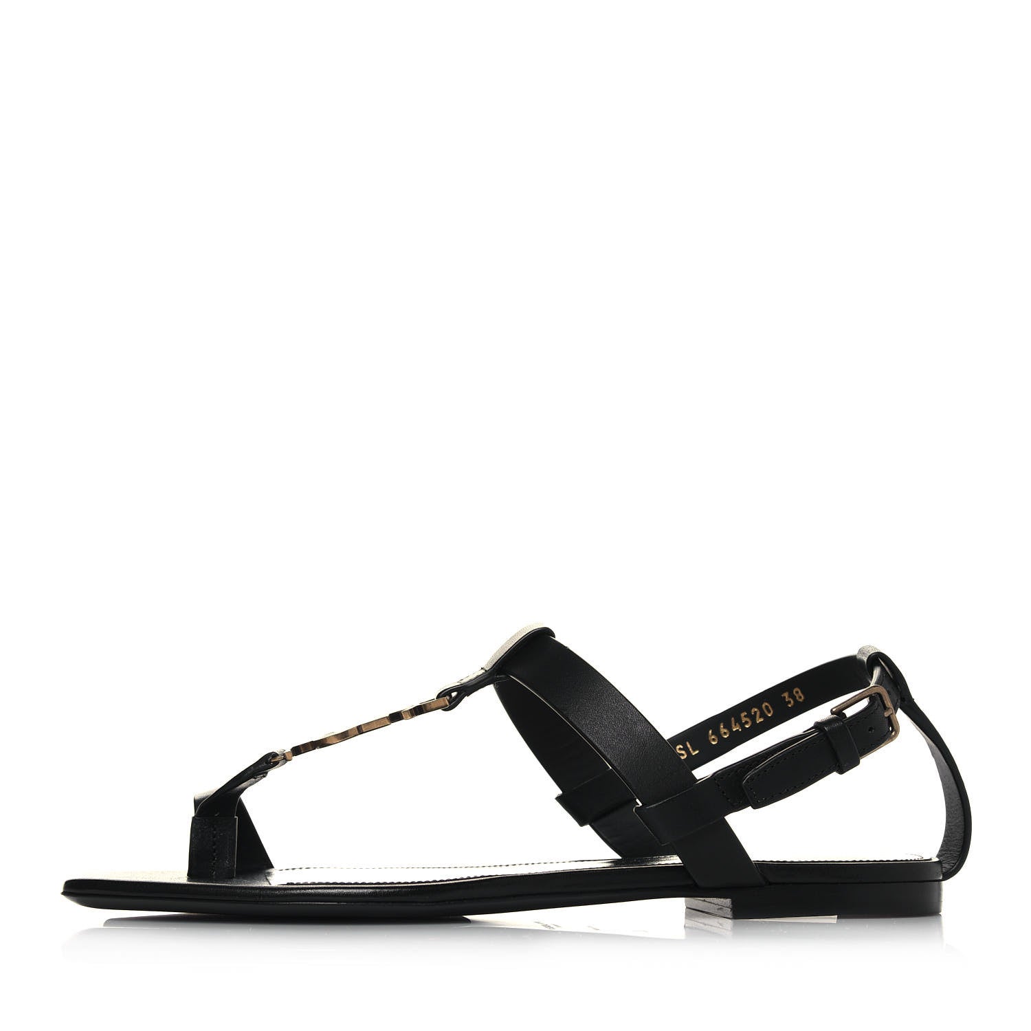 Saint Laurent Patent Calfskin Cassandra Monogram Sandals 38 Black 1 of 9