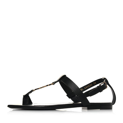 Saint Laurent Patent Calfskin Cassandra Monogram Sandals 38 Black 1 of 9