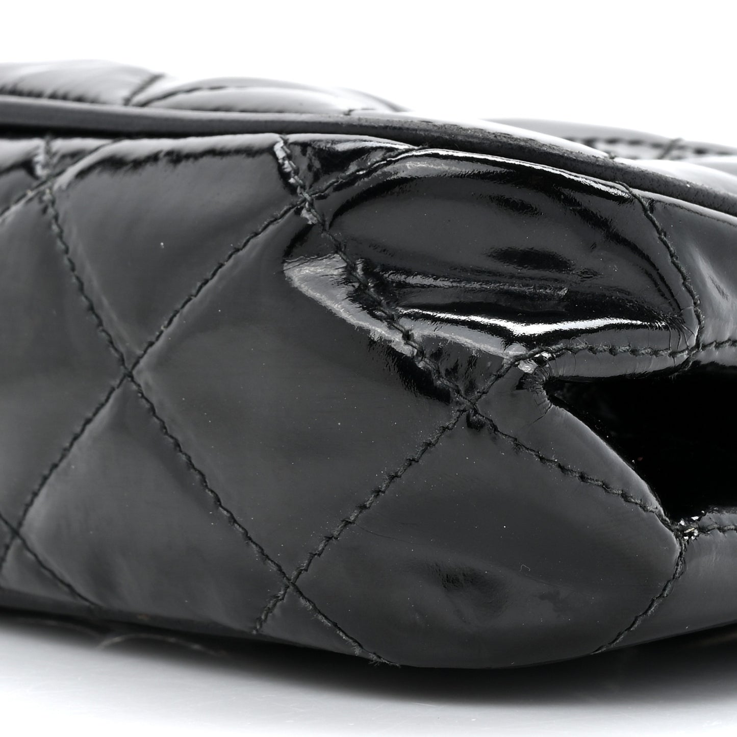 Patent Quilted Resin Frame Clutch Flap With Chain Black