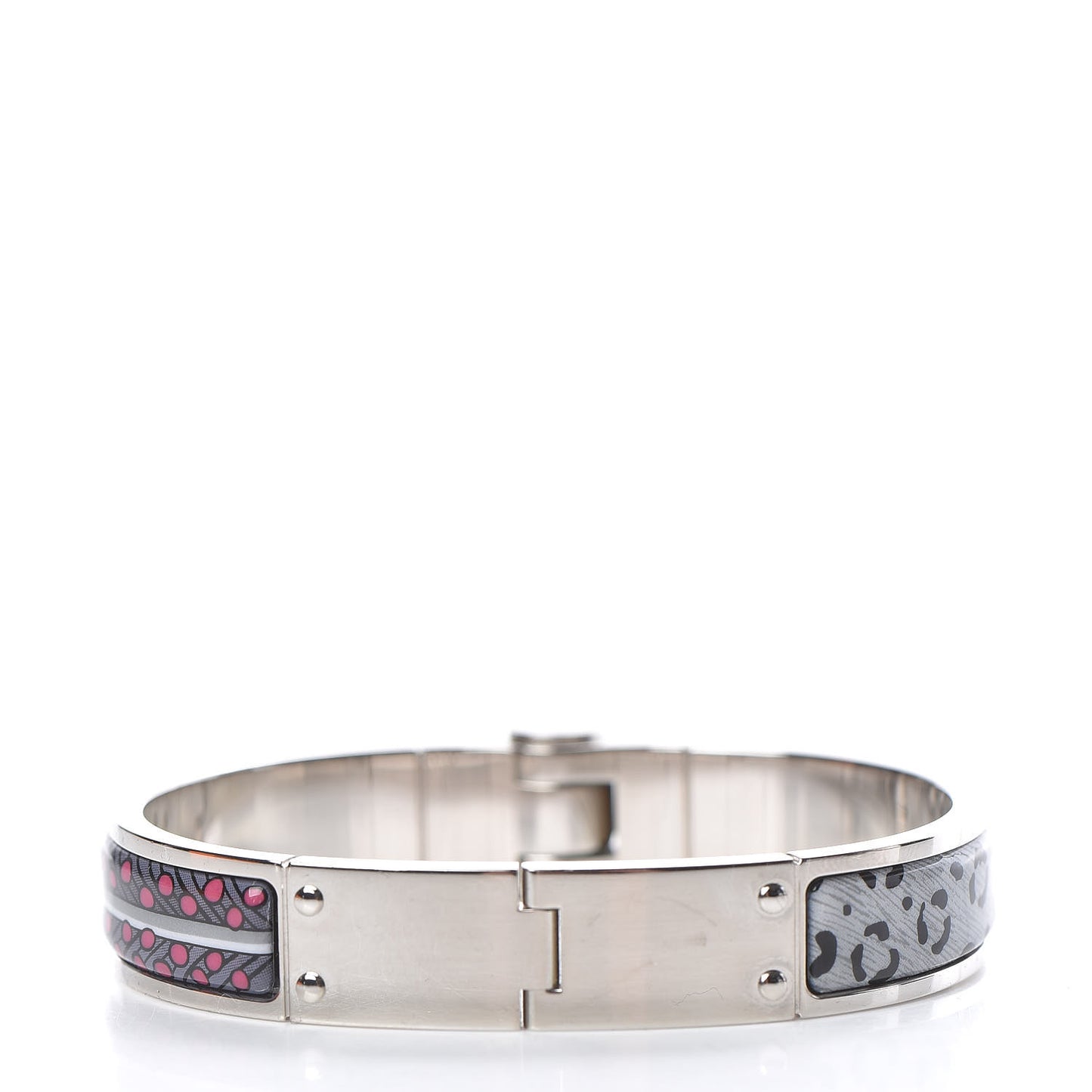 Enamel Printed Narrow Baobab Cat Hinged Bracelet M Faux Gris
