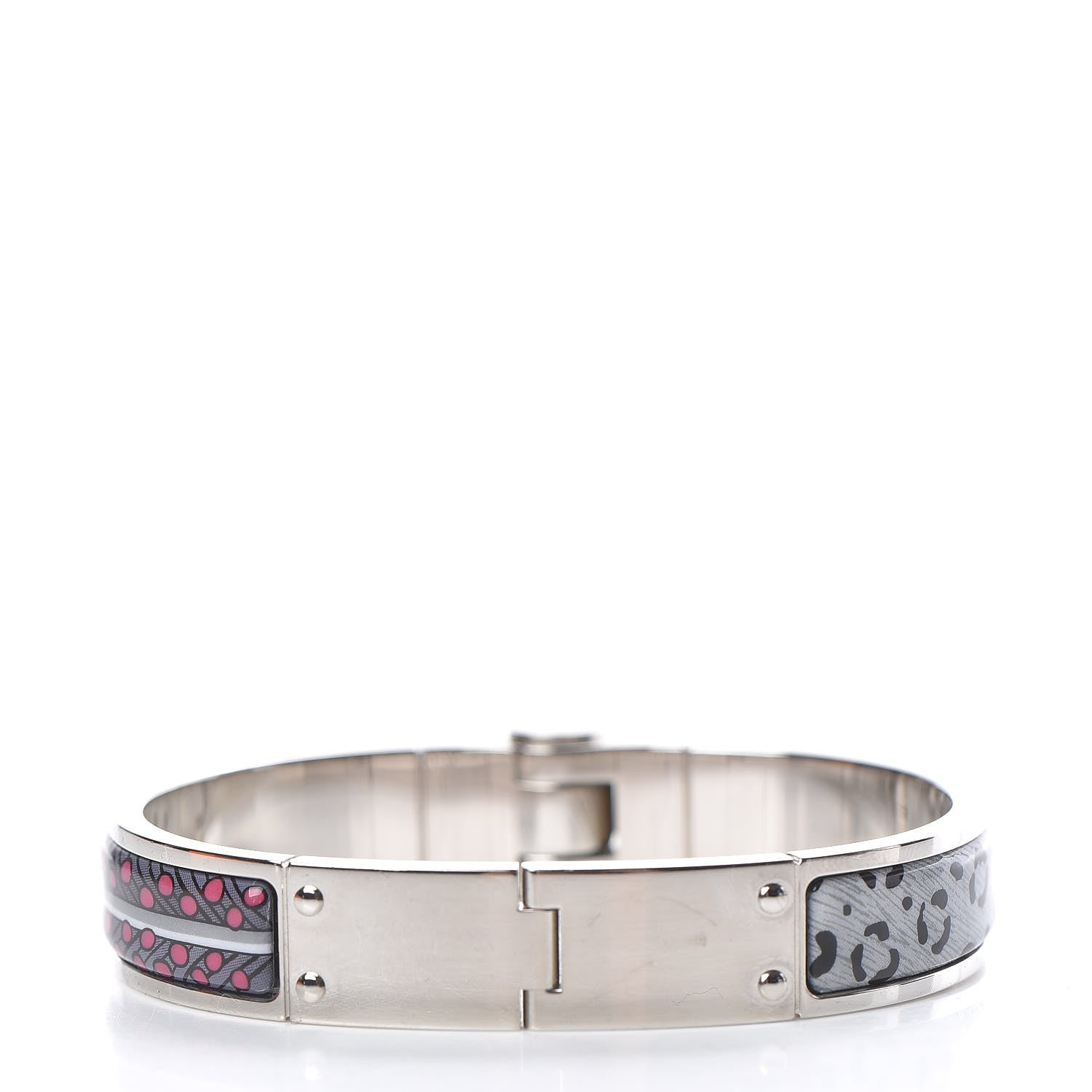 Hermes Enamel Printed Narrow Baobab Cat Hinged Bracelet M Faux Gris 3 of 5