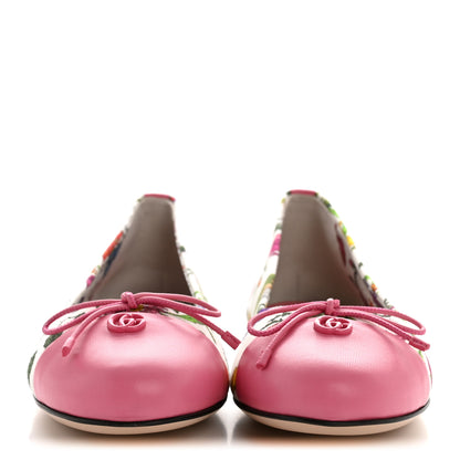 Gucci Sepang Flora Faded Canvas GG Marmont Ballerina Flats 38.5 White Multicolor Knit Rose 3 of 11