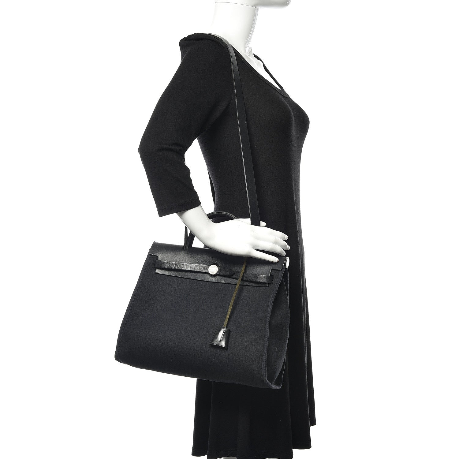 Hermes Toile Vache Calfskin Herbag 30 PM Black 2 of 12