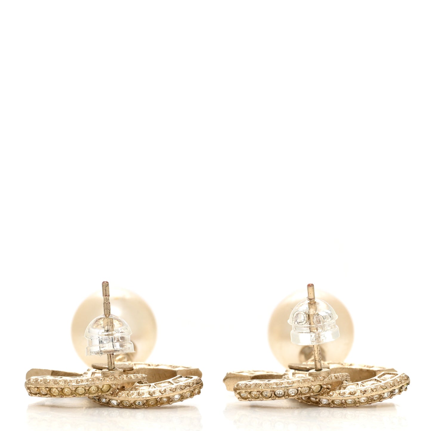 Crystal Pearl CC Drop Earrings Gold
