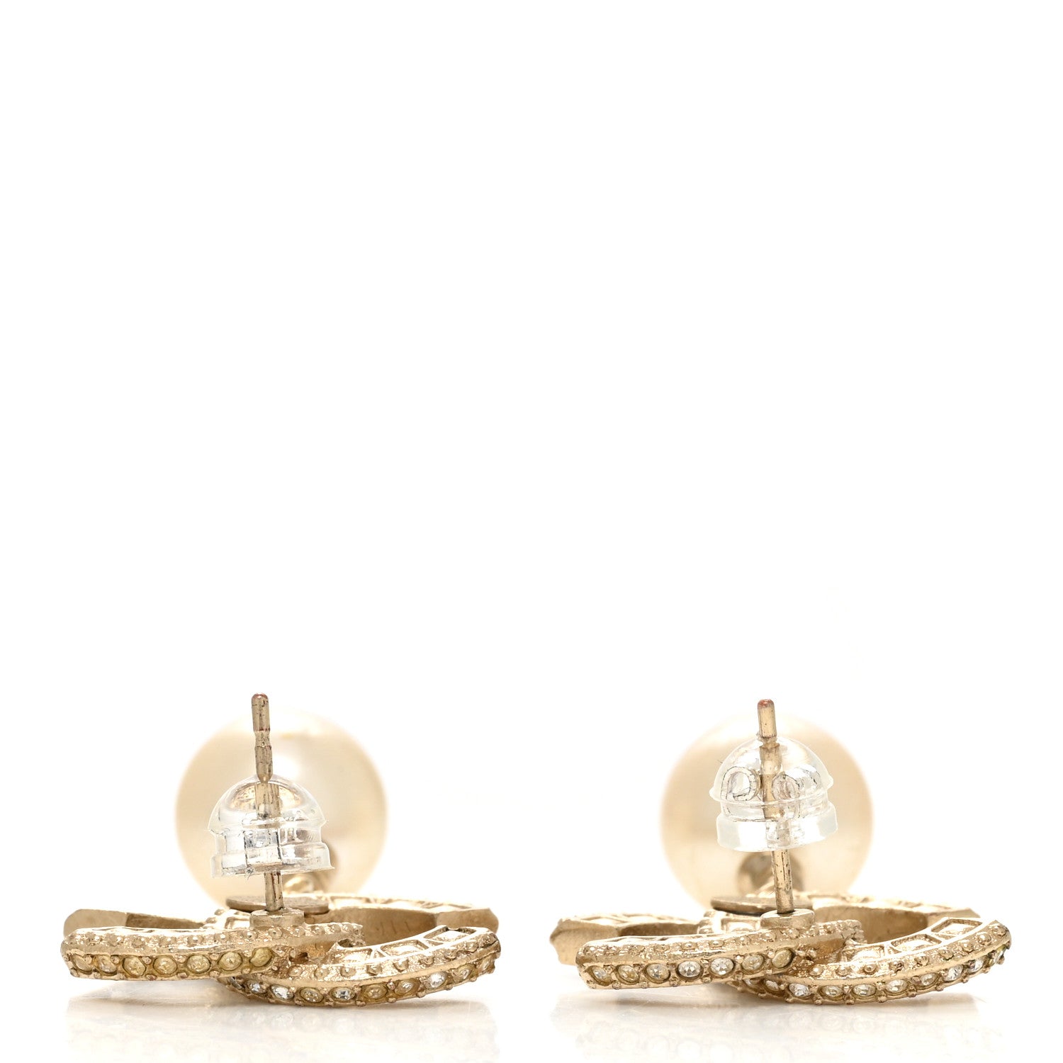Chanel Crystal Pearl CC Drop Earrings Gold 3 of 4