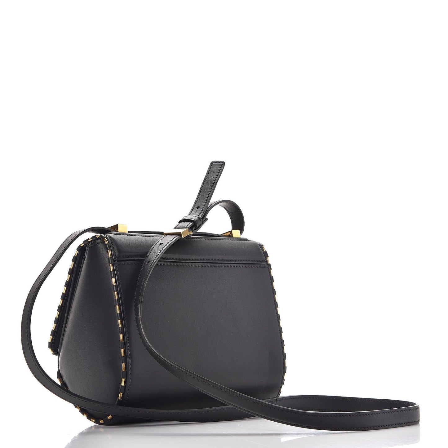 Calfskin Chain Detail Mini Pandora Box Crossbody Bag Black