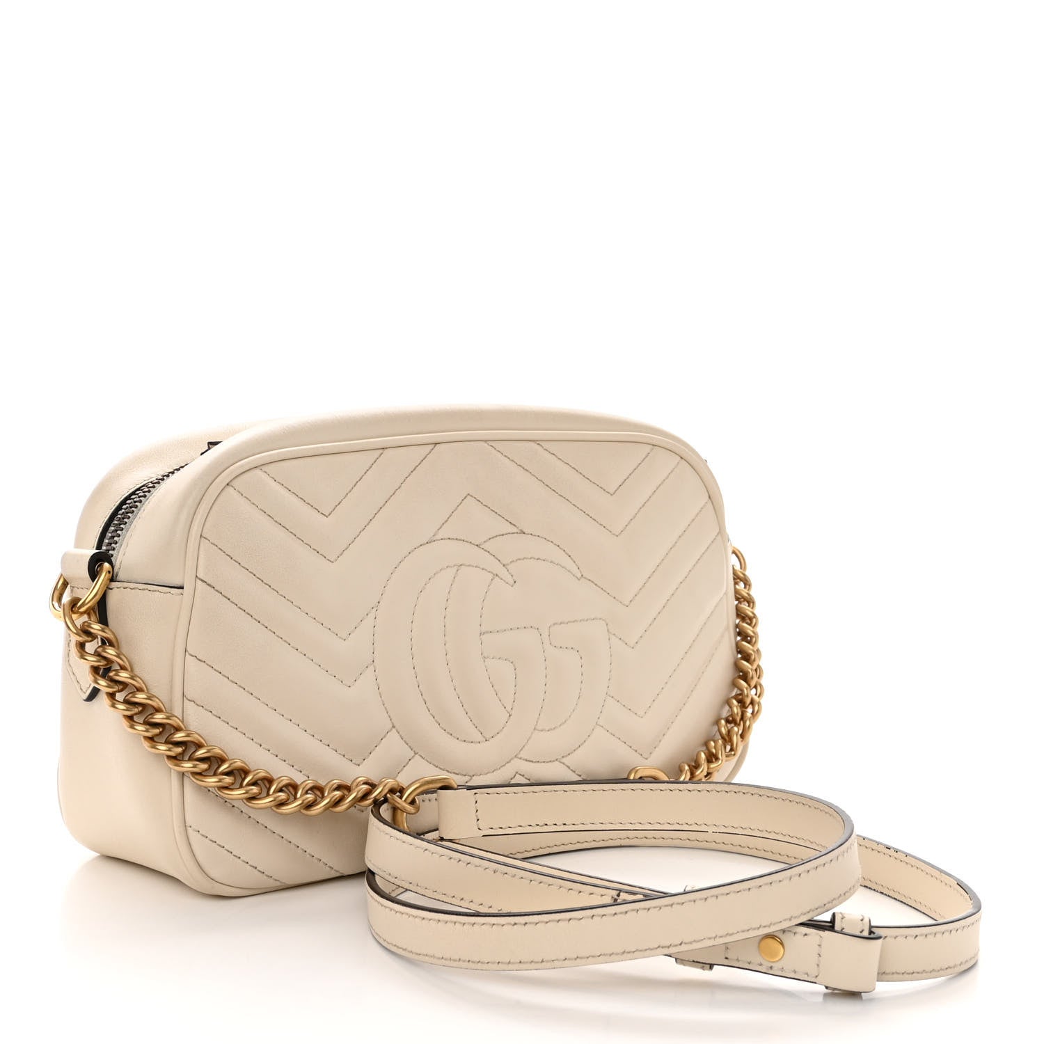 Gucci Calfskin Matelasse Small GG Marmont Chain Shoulder Bag White 3 of 11