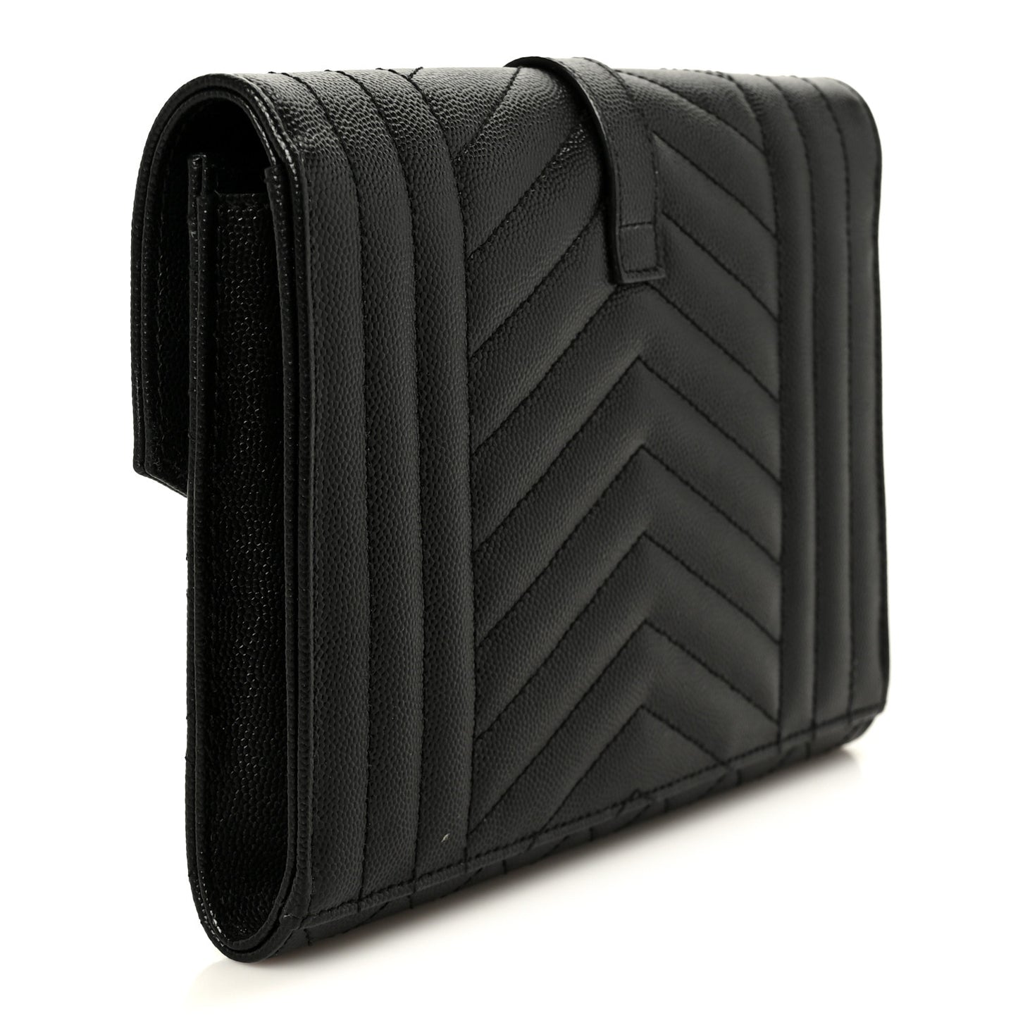 Grain De Poudre Textured Mixed Matelasse Triquilt Monogram Clutch Black