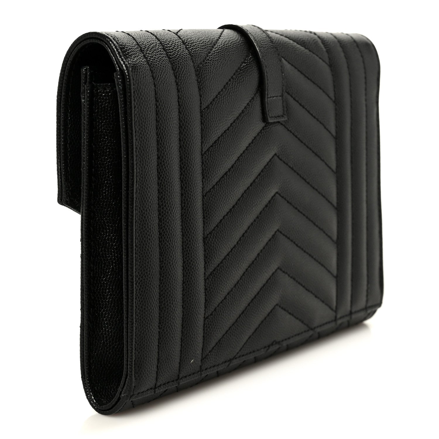 Saint Laurent Grain De Poudre Textured Mixed Matelasse Triquilt Monogram Clutch Black 3 of 9
