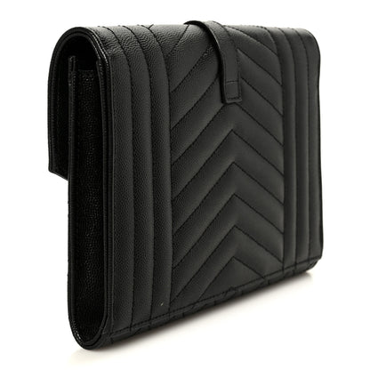 Saint Laurent Grain De Poudre Textured Mixed Matelasse Triquilt Monogram Clutch Black 3 of 9