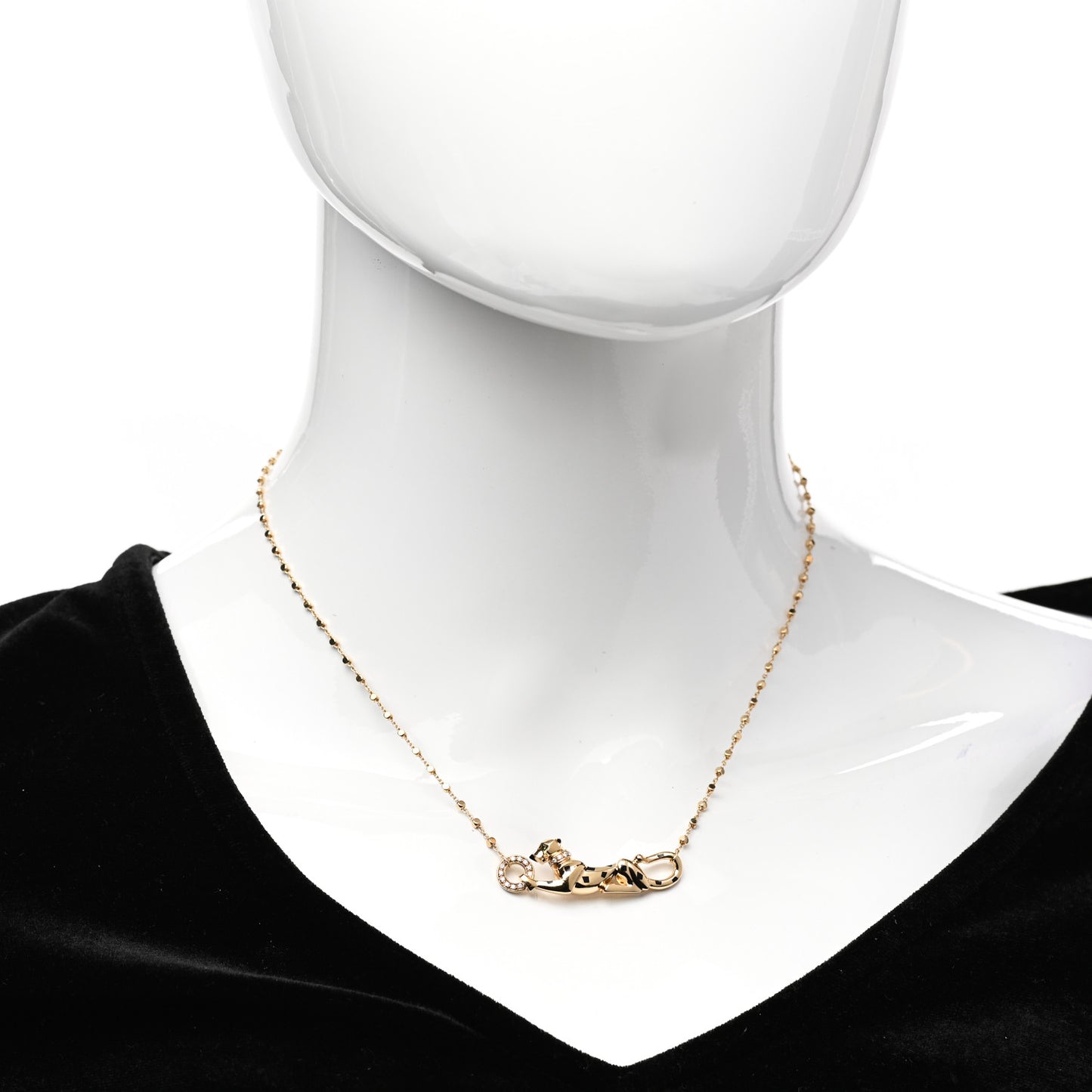 18K Yellow Gold Diamond Tsavorite Black Lacquer Panthere De Cartier Necklace