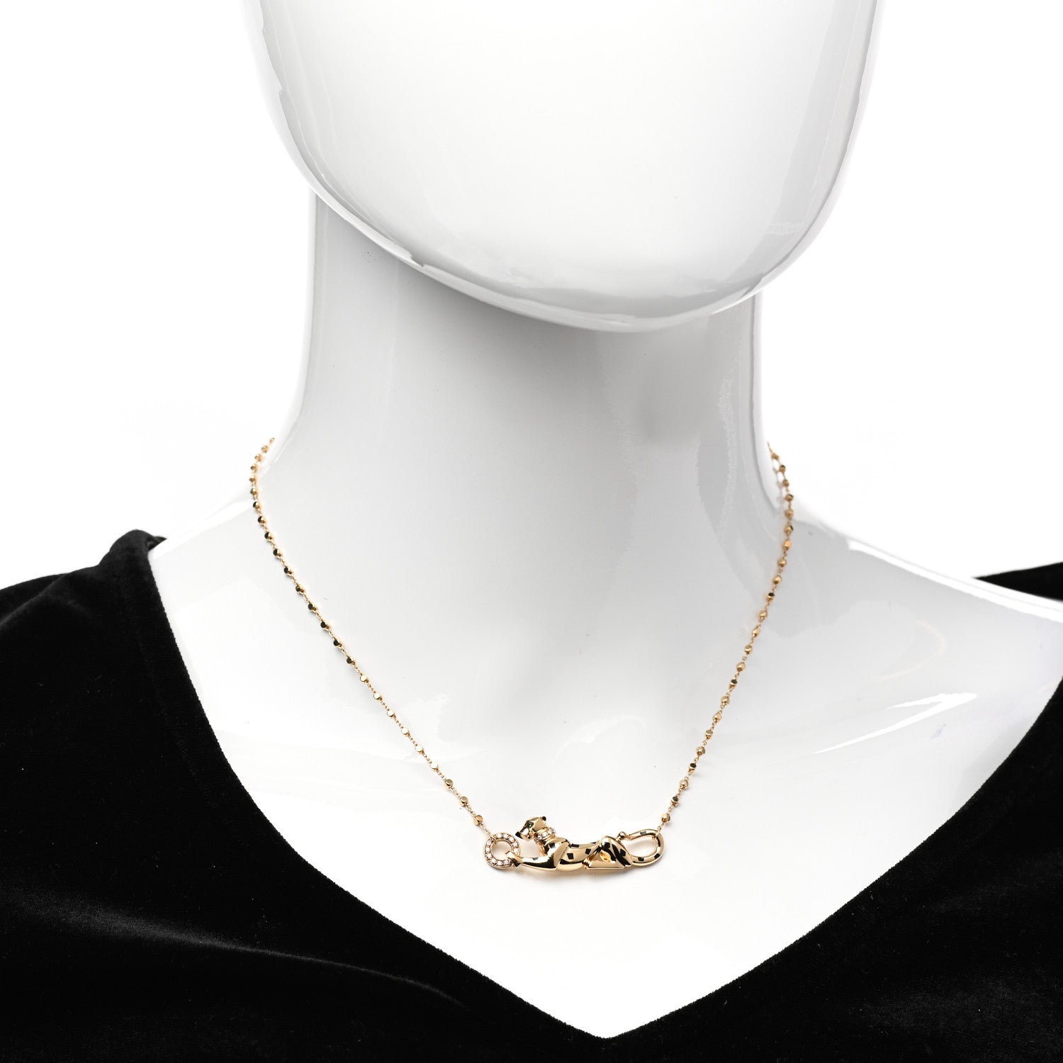 Cartier 18K Yellow Gold Diamond Tsavorite Black Lacquer Panthere De Cartier Necklace 2 of 5