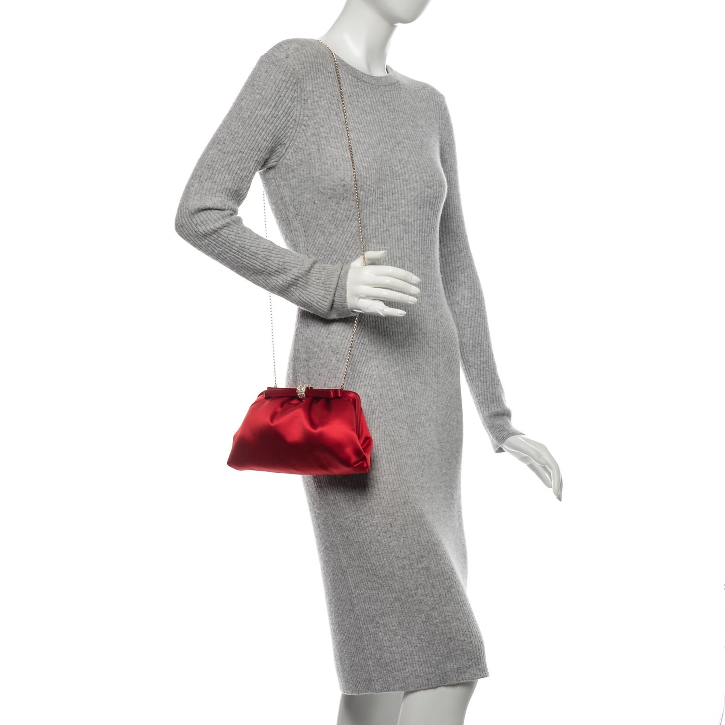 Satin Crystal Bow Frame Evening Bag Red