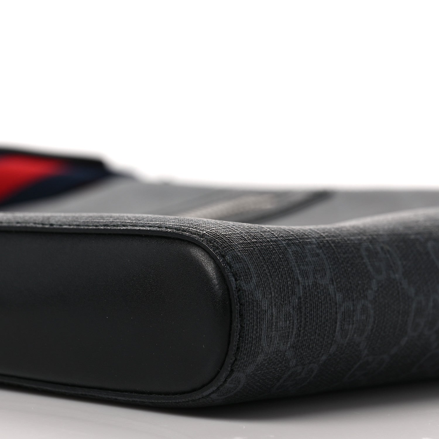 Gucci GG Supreme Monogram Appia Calfskin Web Flat Messenger Bag Black Grey 8 of 9