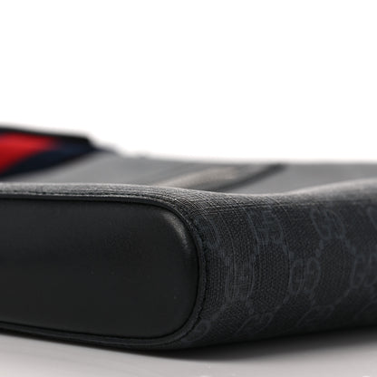 Gucci GG Supreme Monogram Appia Calfskin Web Flat Messenger Bag Black Grey 8 of 9