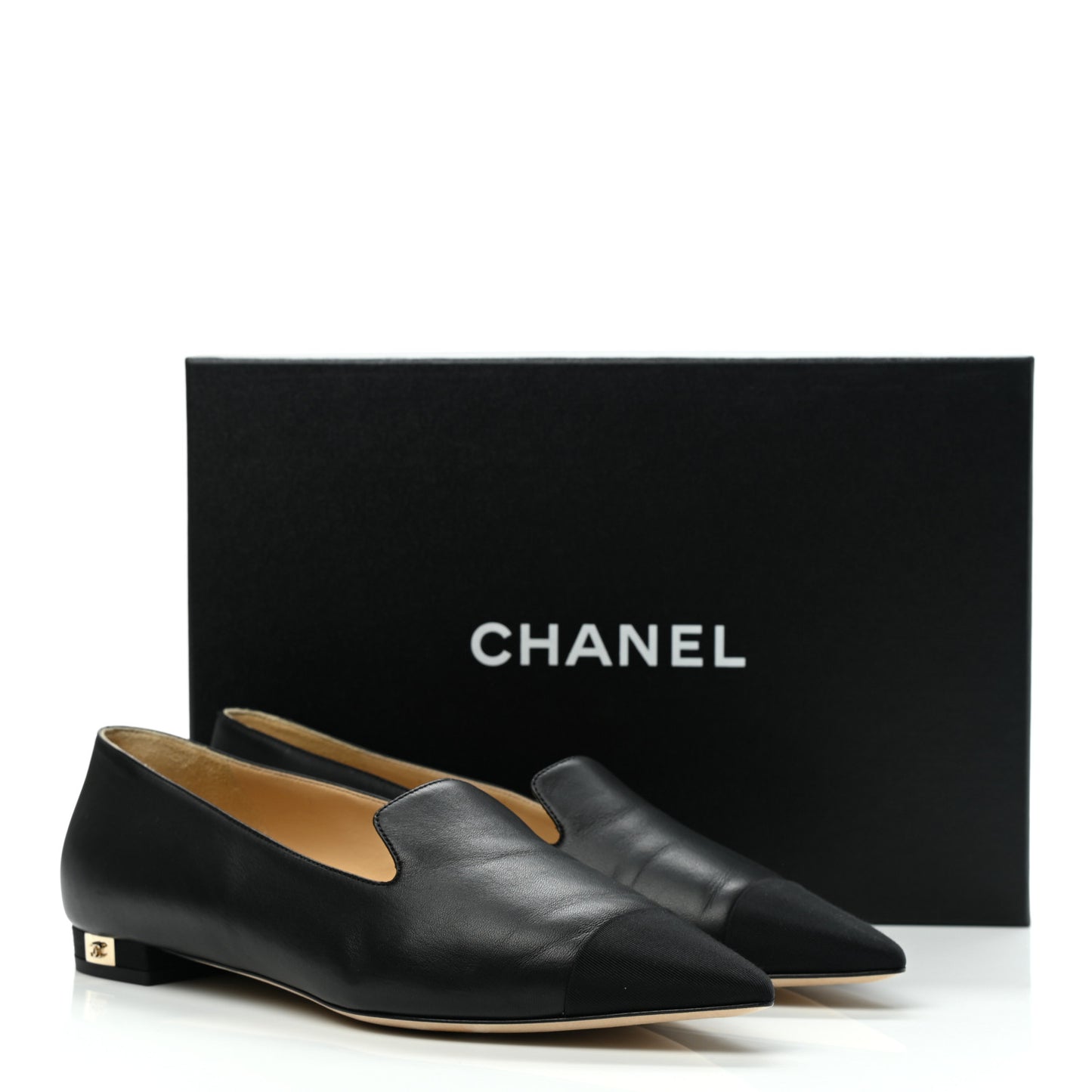 Lambskin Grosgrain Cap Toe Ballerina Flats 39.5 Black