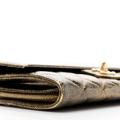 Chanel Cracked Metallic Calfskin Quilted Zip Away Chain Clutch Gold 11 of 13