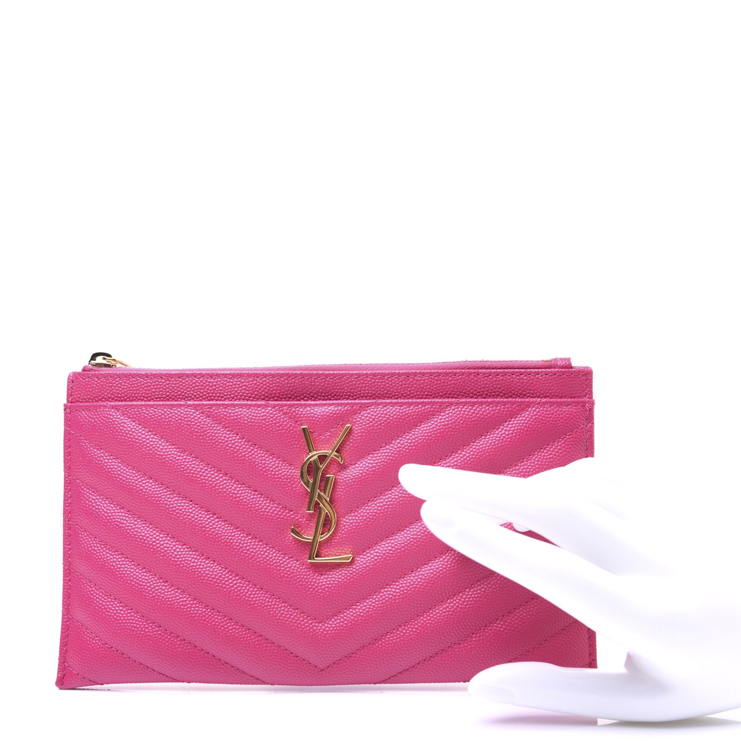 Saint Laurent Grain De Poudre Chevron Monogram Bill Pouch Bright Pink 2 of 13