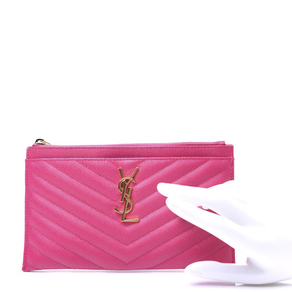 Saint Laurent Grain De Poudre Chevron Monogram Bill Pouch Bright Pink 2 of 13