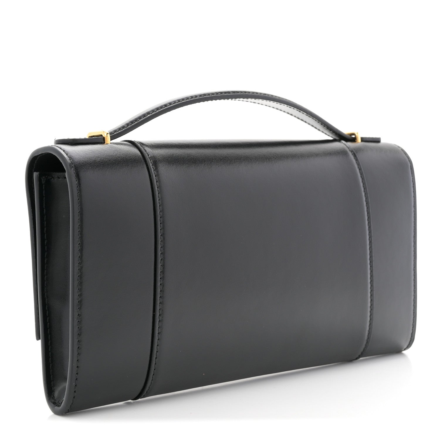 Balenciaga Shiny Calfskin Top Handle Hourglass Clutch Black 3 of 8