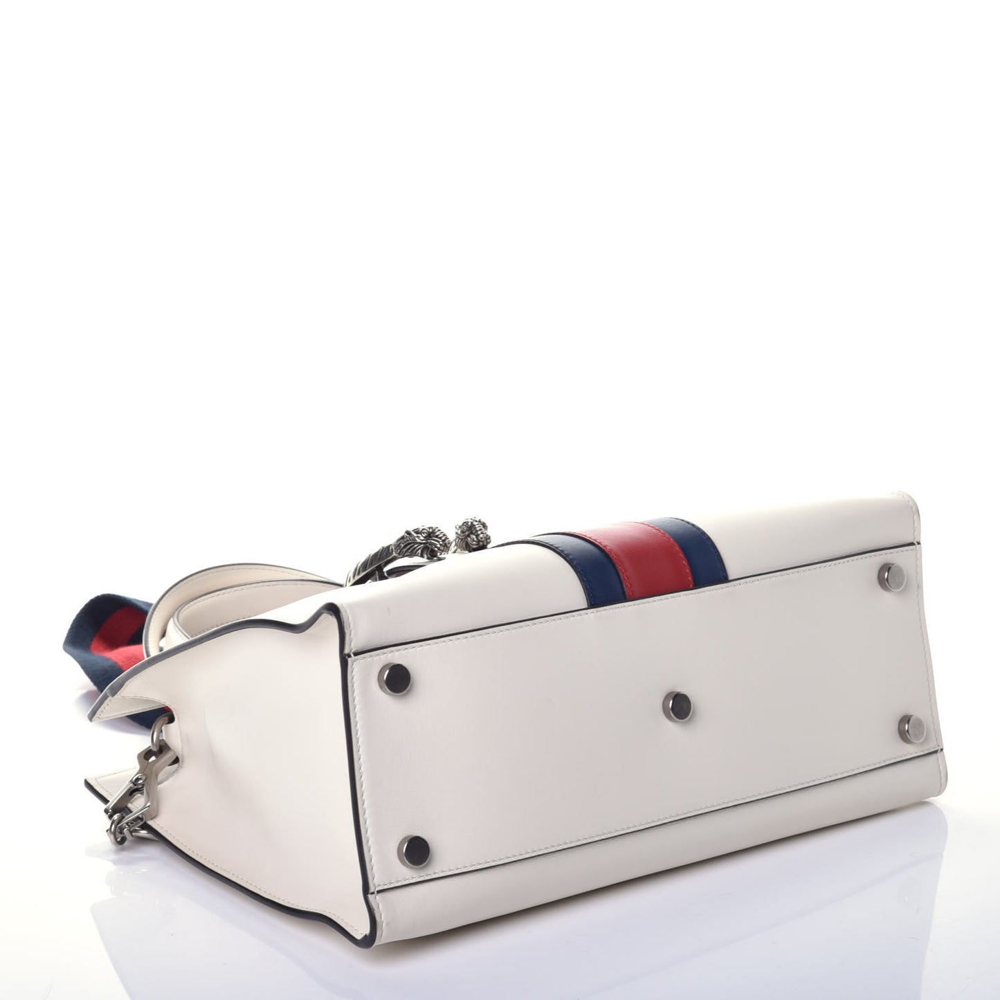 Calfskin Web Stripe Medium Dionysus Tote Bag White