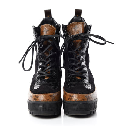 Louis Vuitton Suede Calfskin Reverse Monogram Laureate Platform Desert Boots 36 Black 2 of 9