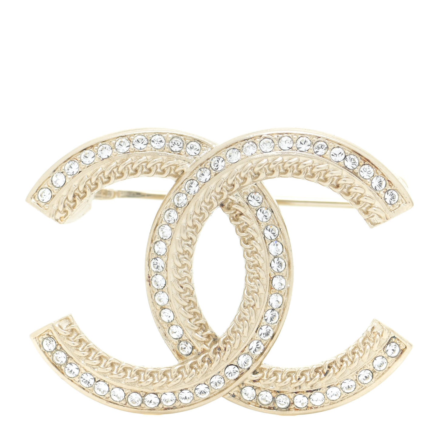 Crystal Chain CC Brooch Light Gold