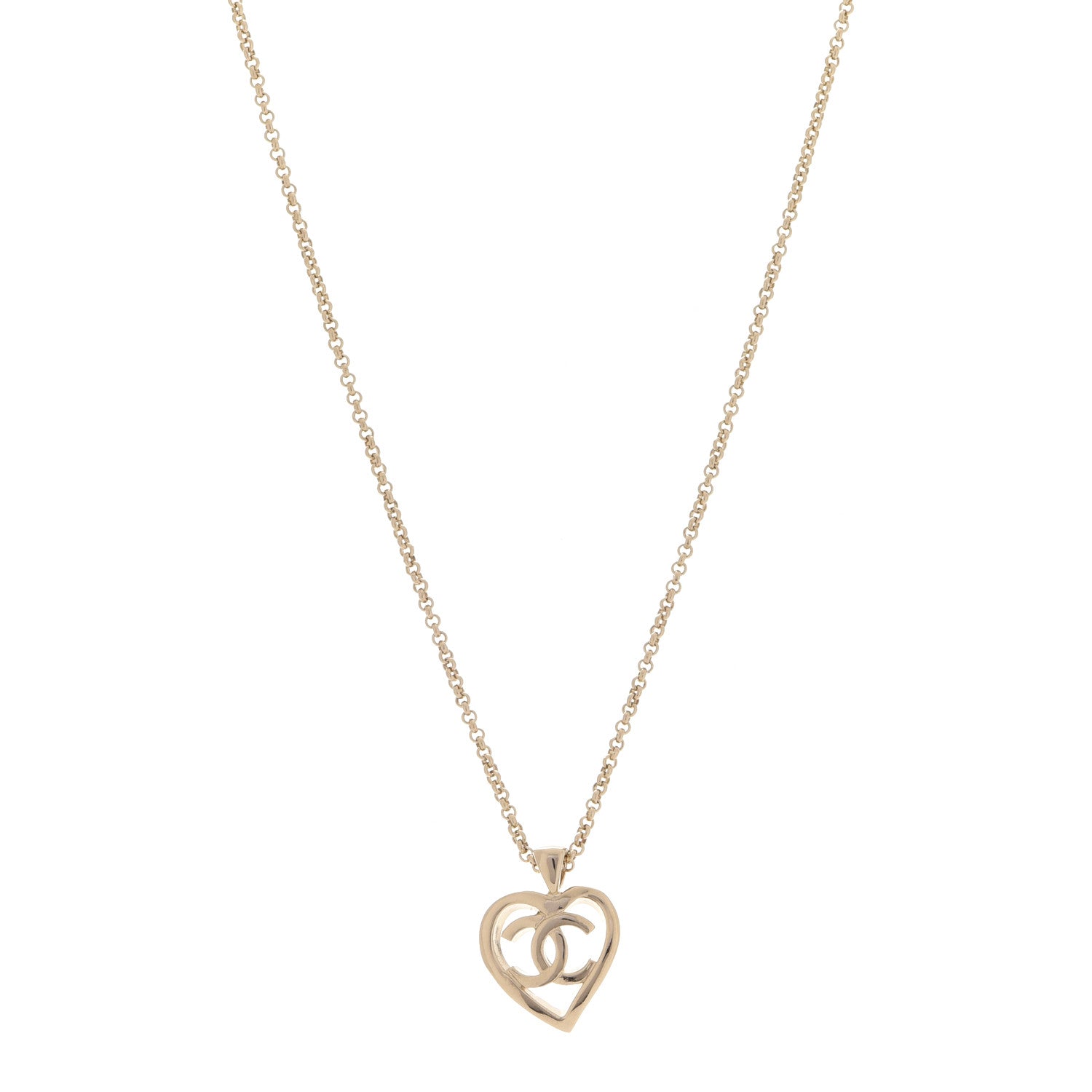 Chanel CC Heart Chain Pendant Necklace Gold 1 of 6