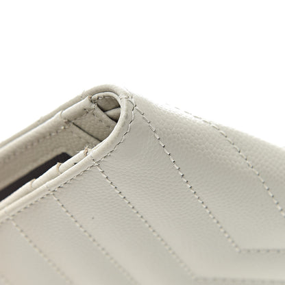 Saint Laurent Grain De Poudre Matelasse Chevron Monogram Zipped Card Case Crema Soft 10 of 11
