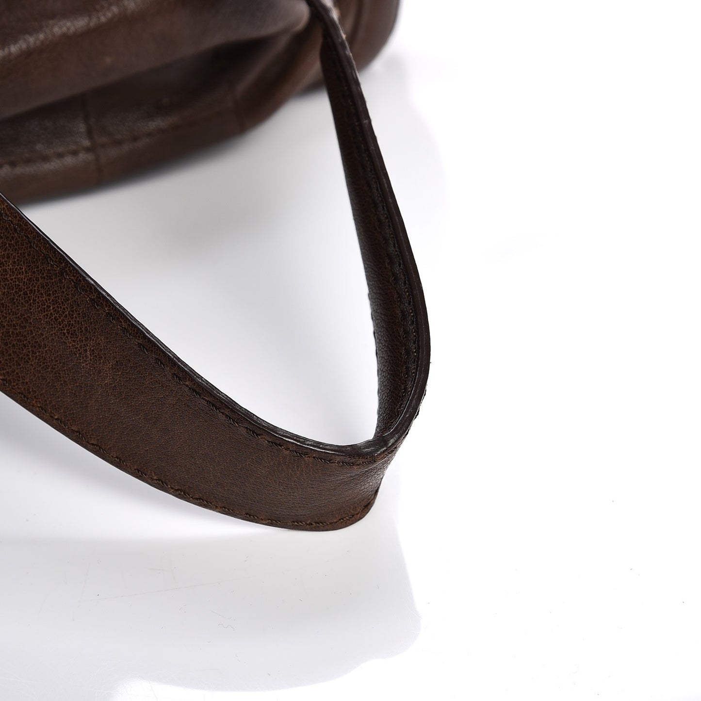 Calfskin Square Stitch Round Bowling Bag Brown