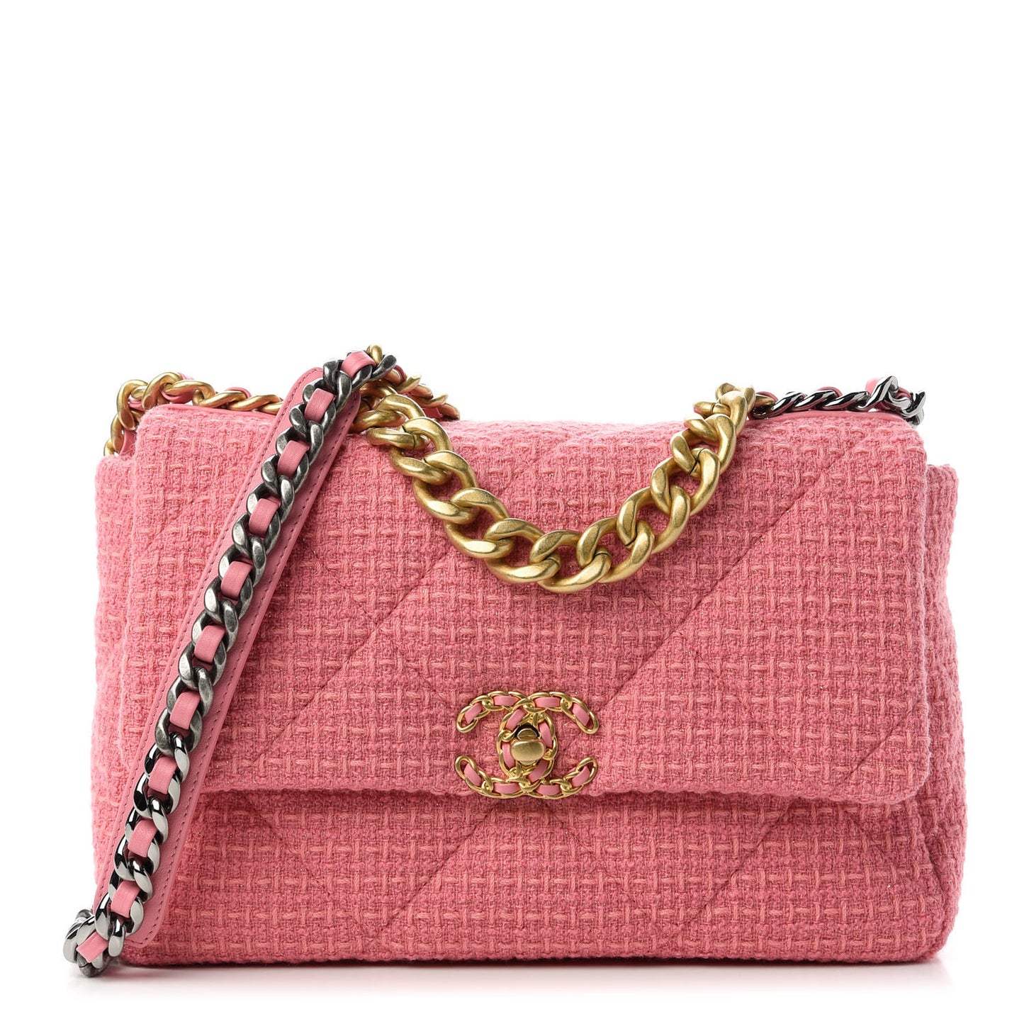 Metallic Tweed Quilted Large Chanel 19 Flap Pink