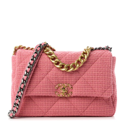 Chanel Metallic Tweed Quilted Large Chanel 19 Flap Pink 1 of 12