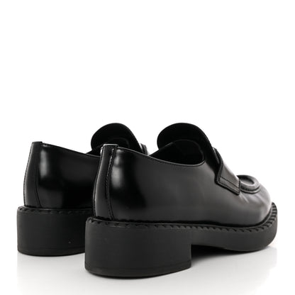 Prada Spazzolato Metal Triangle Logo 50mm Loafers 39 Black 4 of 13
