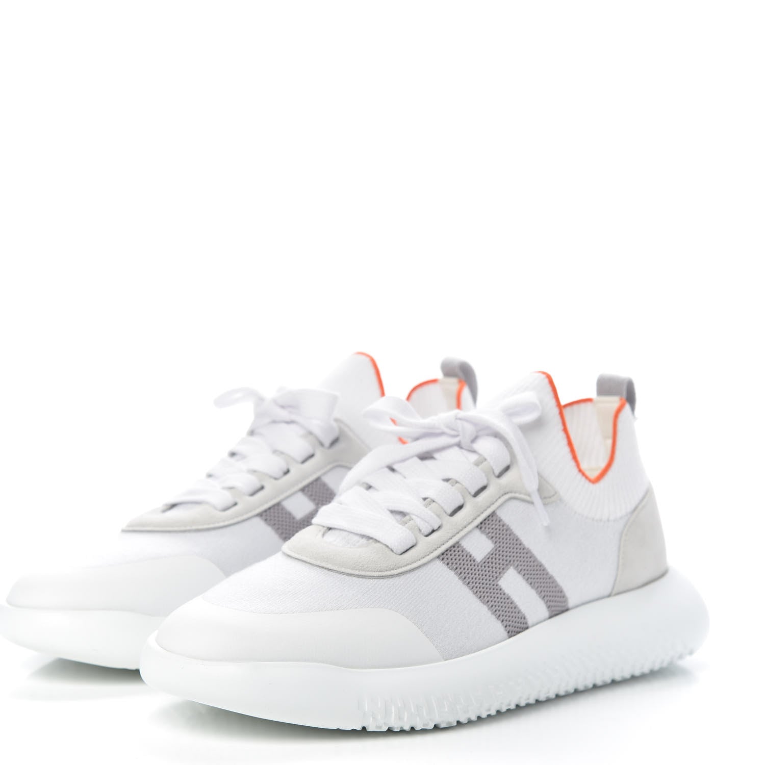 Hermes Knit Suede Goatskin Womens Crew Sneakers 40 White Gris 3 of 9
