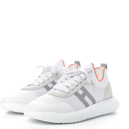 Hermes Knit Suede Goatskin Womens Crew Sneakers 40 White Gris 3 of 9